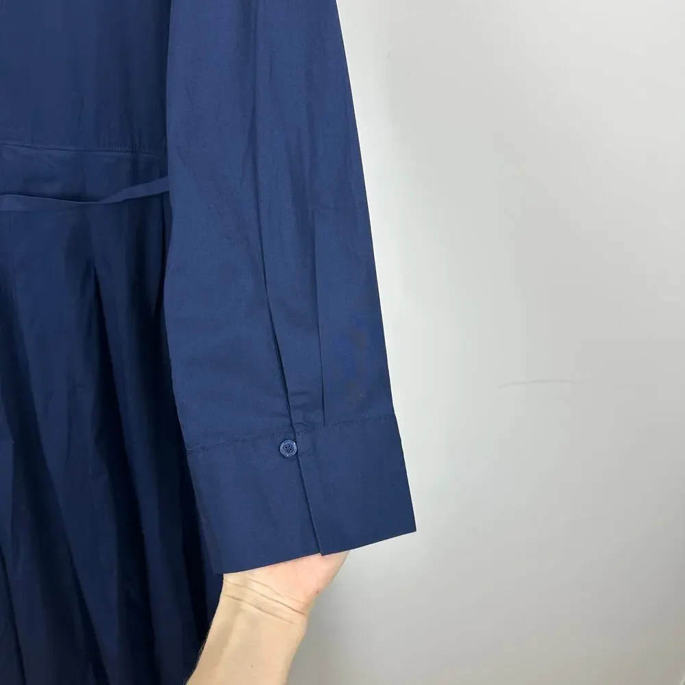 Madewell Tie Waist Midi Shirtdress Classic Minimalist Midnight Navy US 8 NWT